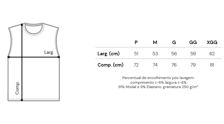 Imagem da tabelas de medidasDimona Tech Regata