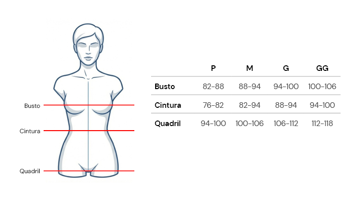 Imagem da tabelas de medidasMacacão Tule Euforia - Carnaval 2026